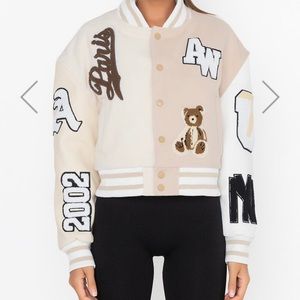 AZALEA WANG BEIGE RUELA VARSITY JACKET